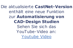 Die aktualisierte CastNet-Version  enthält eine neue Funktion  zur Automatisierung von  CAD-Design Studien Sehen Sie sich das  YouTube-Video an: Youtube Video